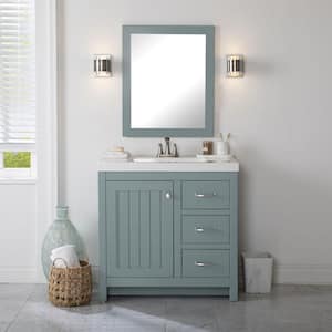 26 in. W x 31 in. H Rectangular Wood Framed Wall Bathroom Vanity Mirror in Sage