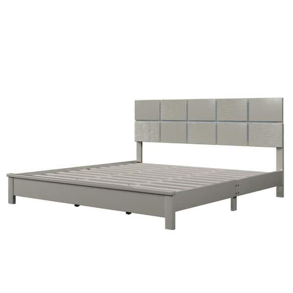 URTR 85 in. W Light Grey Queen Size Upholstered Platform Bed with