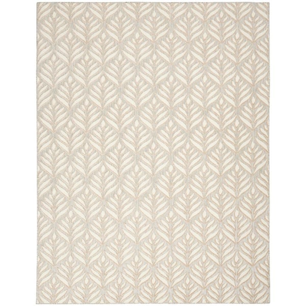 Nourison Aloha Ivory/Grey 8 ft. x 11 ft. Botanical Contemporary Indoor/Outdoor Patio Rug