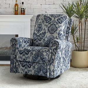 Orlando Traditional Manual Livingroom Glider Rocker Nursery Recliner with Swivel Base and Nailhead Trim - Damask