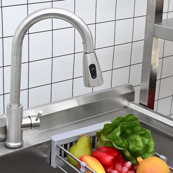 20 in. D x 39 in. W Freestanding Laundry/Utility Sink in Stainless Steel with Faucet