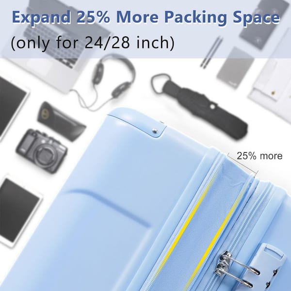 Merax 25.8 in. Sky Blue ABS Hardside Luggage Double Spinner