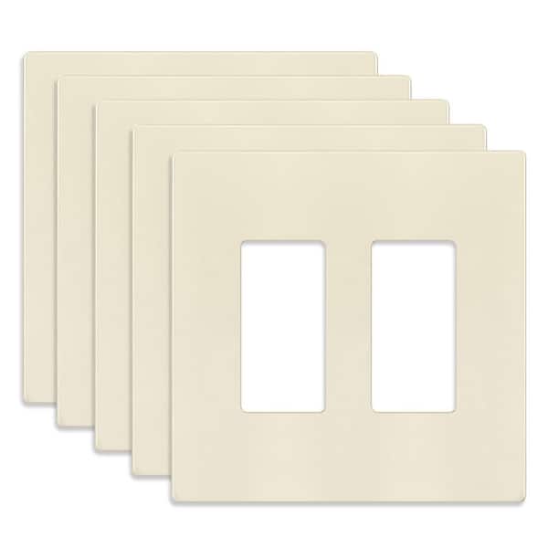 ENERLITES 2-Gang Midsize, Light Almond Decorator/Rocker, Plastic Polycarbonate, Screwless Wall Plate (5-Pack)