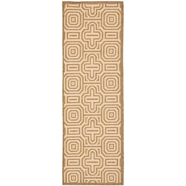 SAFAVIEH Courtyard Brown/Natural 2 ft. x 7 ft. Border Indoor/Outdoor Patio  Runner Rug