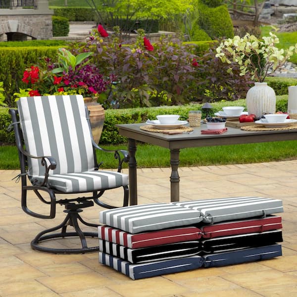 ARDEN SELECTIONS 20 in. x 20 in. Stone Grey Cabana Stripe High Back Outdoor Dining Chair Cushion 2 Pack ZM02173B D9Z2 The Home Depot