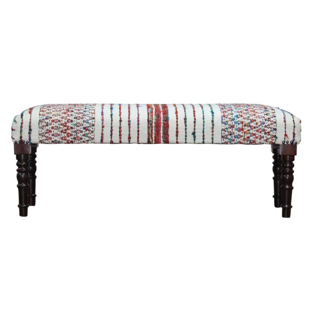 Colorful 47 in. Multi-Color Viscose Chevron Striped Chindi Bench with Wood 