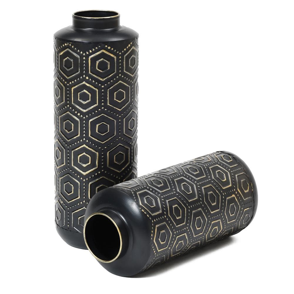 Black and Silver Geometric Metal Table Vase Set