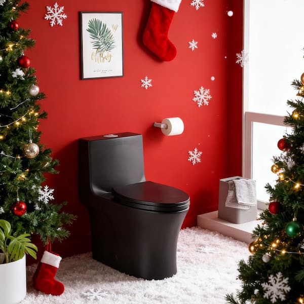 Murphy 12 inch 1-piece 1.1/1.6 GPF Dual Flush Water Saving Elongated Toilet in Matte Black Soft Closing Seat Included