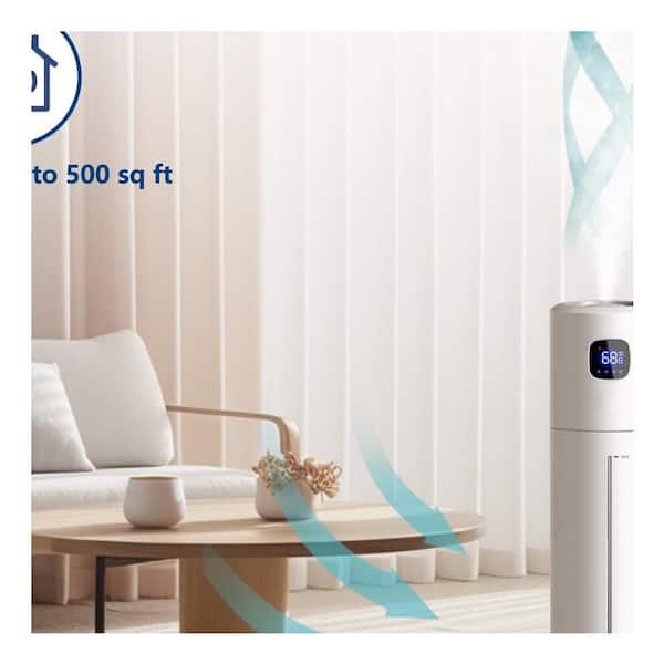 2.5 Gallon Ultrasonic Cool Mist Humidifier Tower for Bedroom, Large Room, Quiet Easy Clean Air Humidifier(White ABS)