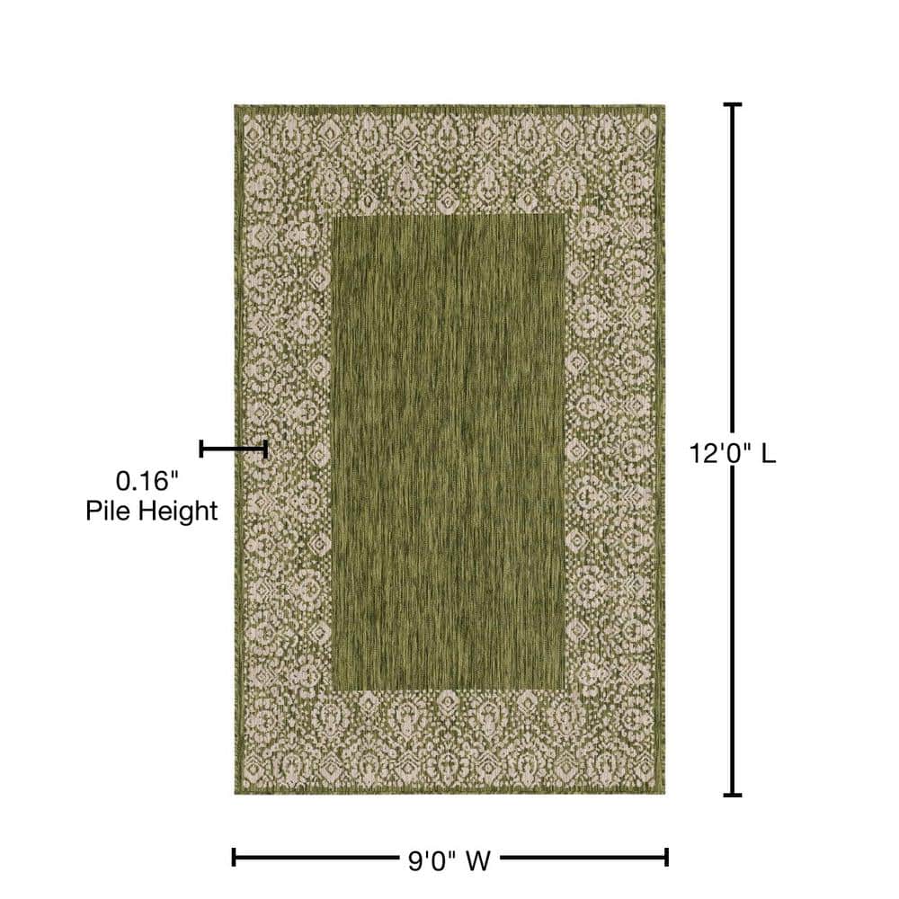 Green Rectangular 9' x 12' Easy-Care Synthetic Outdoor Rug