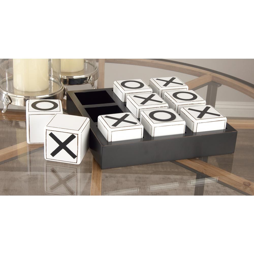Sophisticated Black Wood Tic Tac Toe Game Set 14" with White Pieces