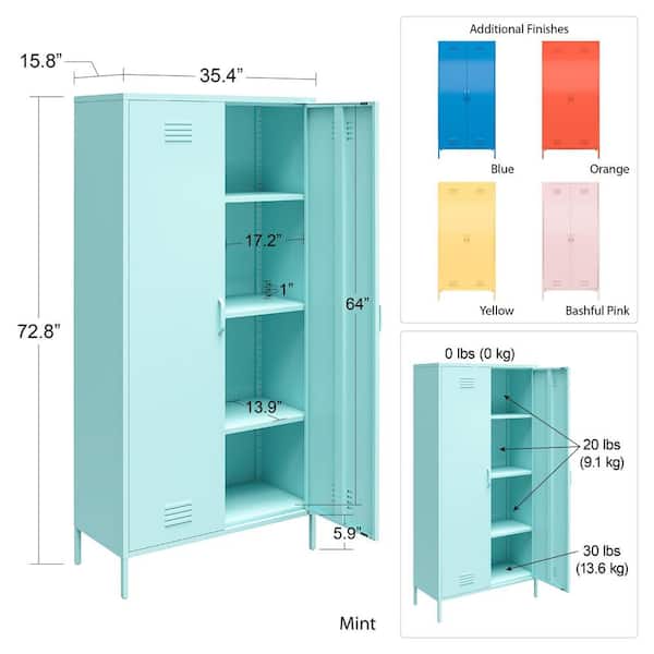 Novogratz Cache Tall 2-Door Metal Locker Cabinet in Mint