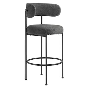 Albie 28.5 in. Charcoal Black Low Back Metal Bar Stool Counter Stool with Fabric Seat 2 (Set of Included)