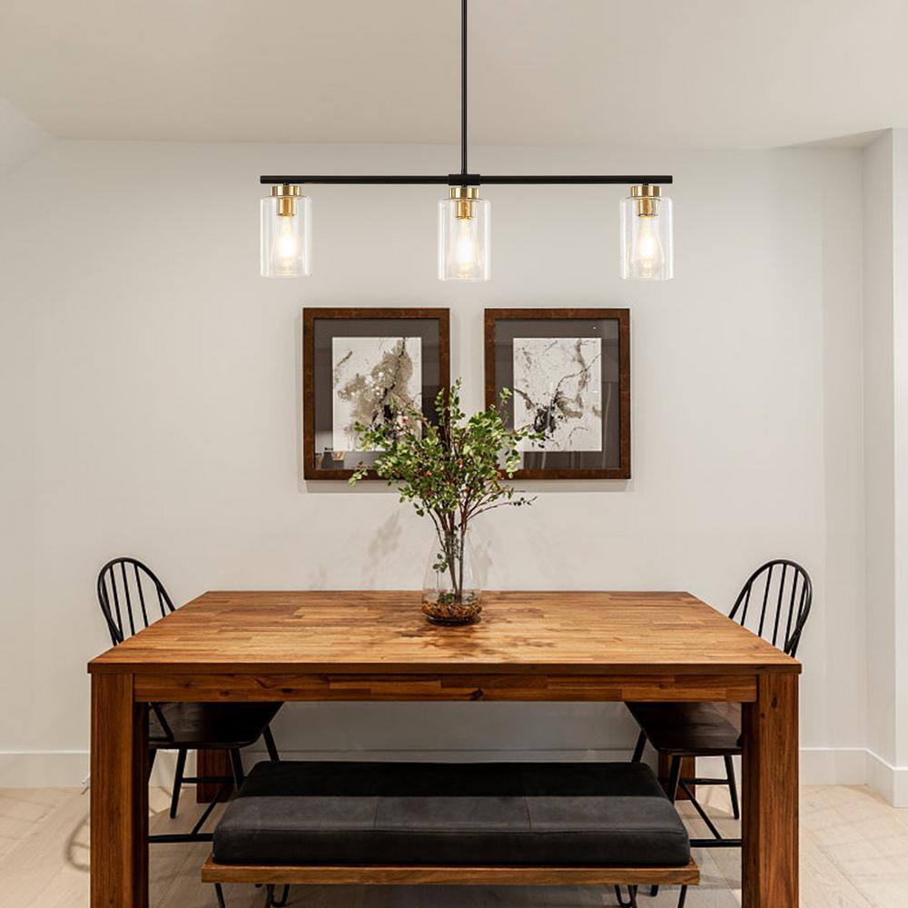 Black and Gold Linear Glass Kitchen Island Pendant