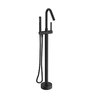 Single-Handle High Arch Floor Mount Freestanding Tub Faucet Bathtub Filler with Hand Shower in Matte Black
