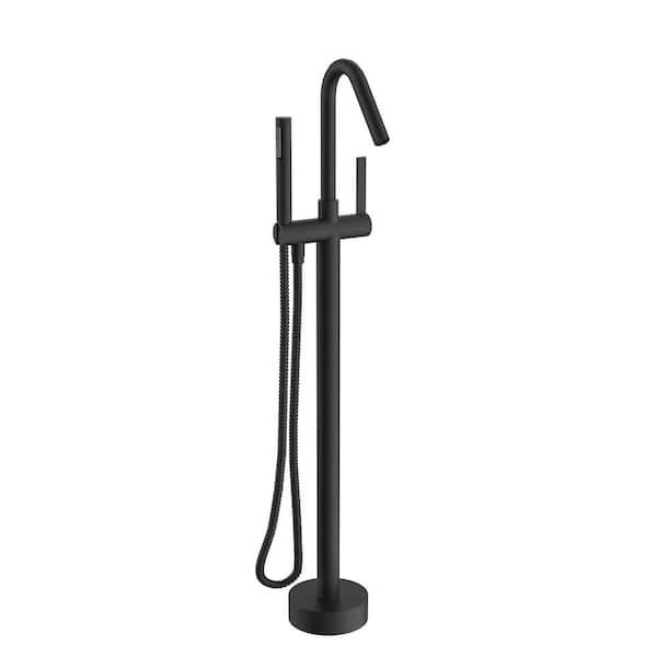 Maincraft Single-Handle High Arch Floor Mount Freestanding Tub Faucet Bathtub Filler with Hand Shower in Matte Black