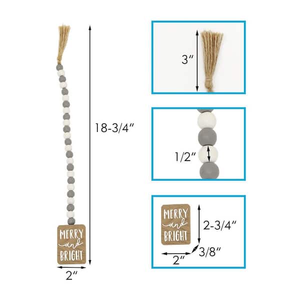 PARISLOFT 7.875 in. Merry and Bright Christmas Wall Hanging Ornaments with  Wood Bead String Hanger UH328 - The Home Depot