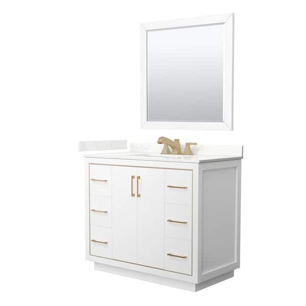 Wyndham Collection Icon 42 in. W x 22 in. D x 35 in. H Single Bath Vanity in White with Giotto Quartz Top and 34 in. Mirror