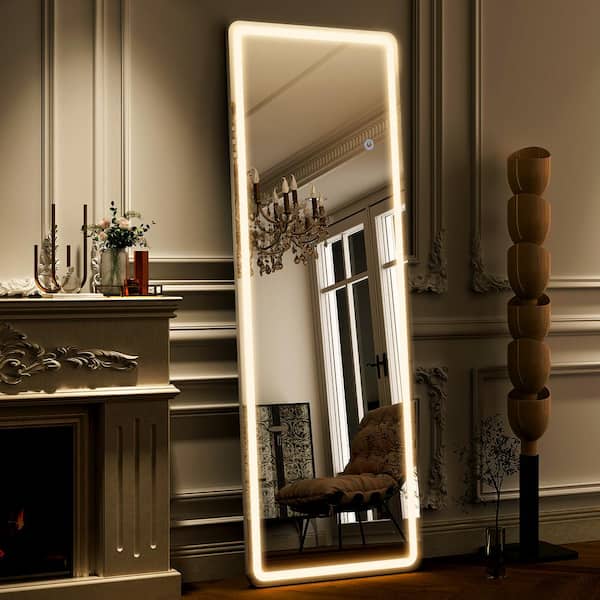 XRAMFY White 26 in. W x 68 in. H Modern Rectangular Rounded LED Full Length Mirror Floor Mirror