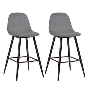 26.2 in. Gray High Back Metal Counter Height Bar Chair with Fabric Seat Set of 2