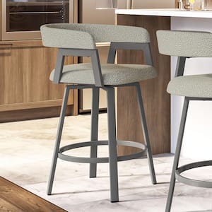 Caris 30 in. Light Beige & Grey Boucle Polyester / Dark Grey Metal Swivel Bar Stool