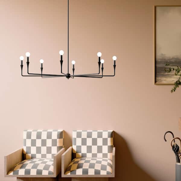 KICHLER Alvaro 50 in. 8-Light Black Modern Candle Chandelier for Dining Room