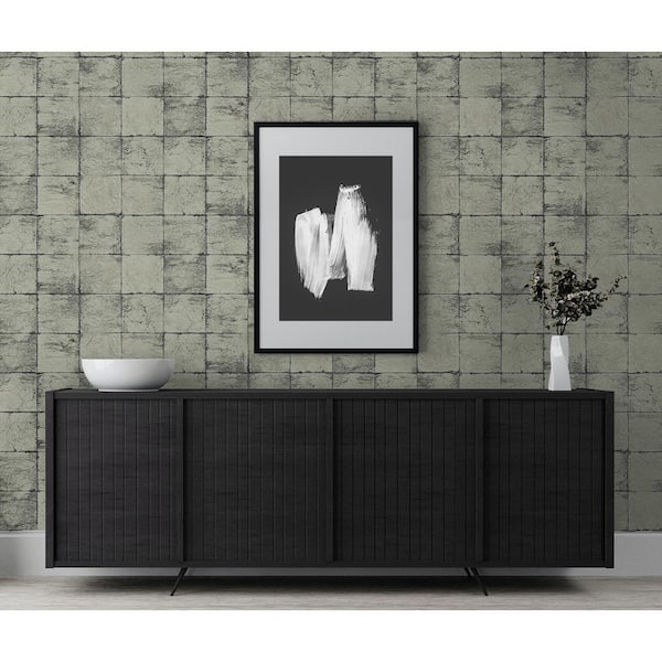 60.75 sq. ft. Metallic Alloy Grey Felton Faux Tile Paper Unpasted Wallpaper Roll
