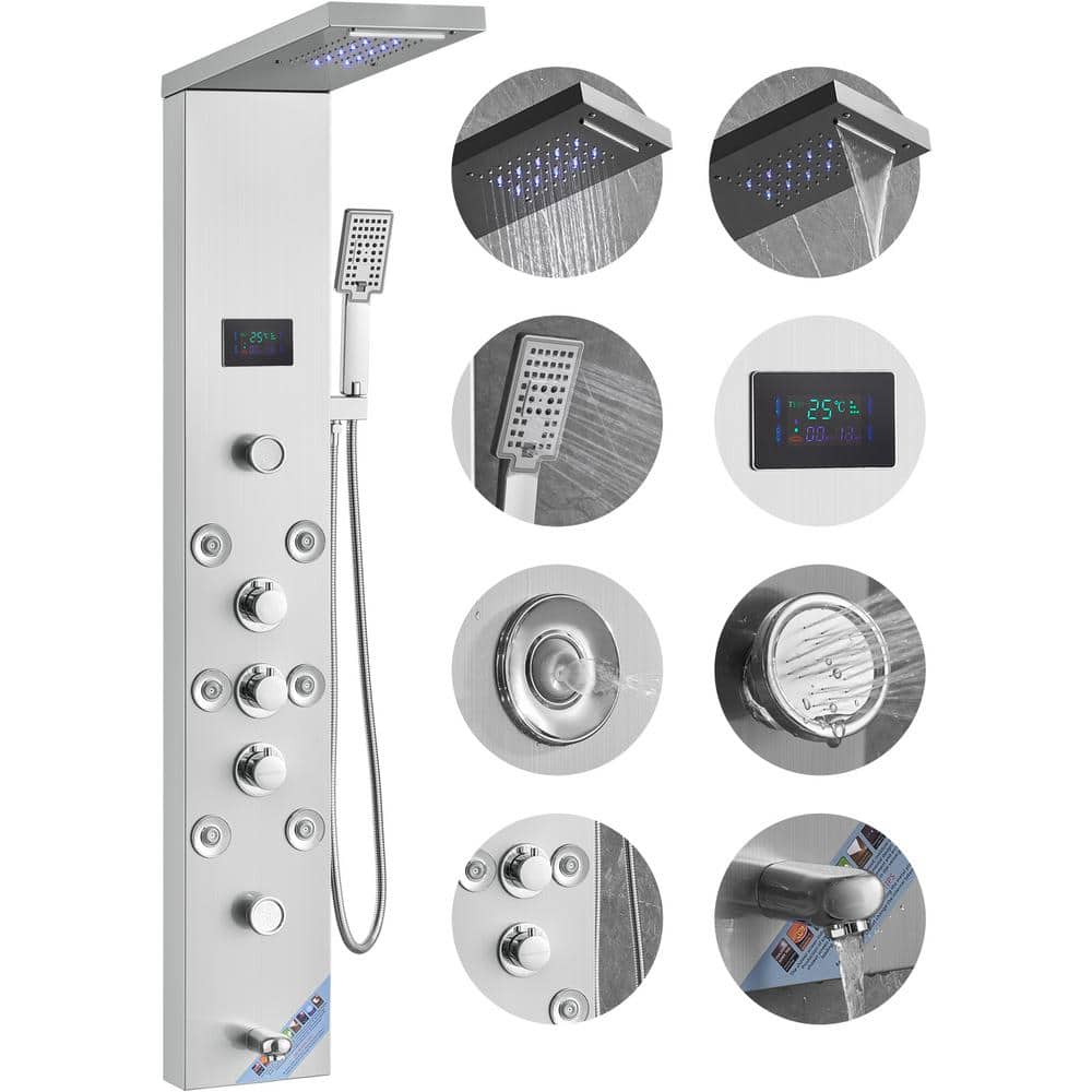 52.9'' Stainless Steel Wall-Mounted Shower Panel with LED Display