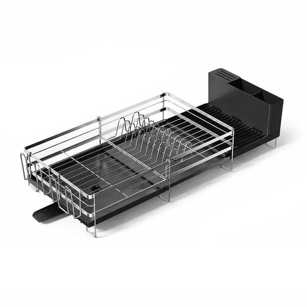 Stainless Steel Expandable Dish Drying Rack with Utensil and Cup Holder, Rust-Resistant, 1 Piece