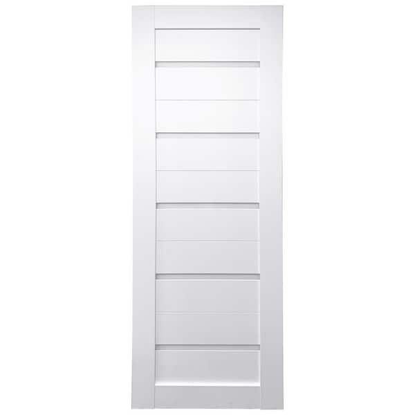 Valusso design doors 30 in. X 80 in. Tampa White Prefinished Milky PC Glass 5-Lite Solid Core Wood Interior Door Slab No Bore