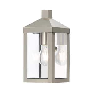 Creekview 10.5 in. 1-Light Brushed Nickel Outdoor Hardwired Wall Lantern Sconce with No Bulbs Included