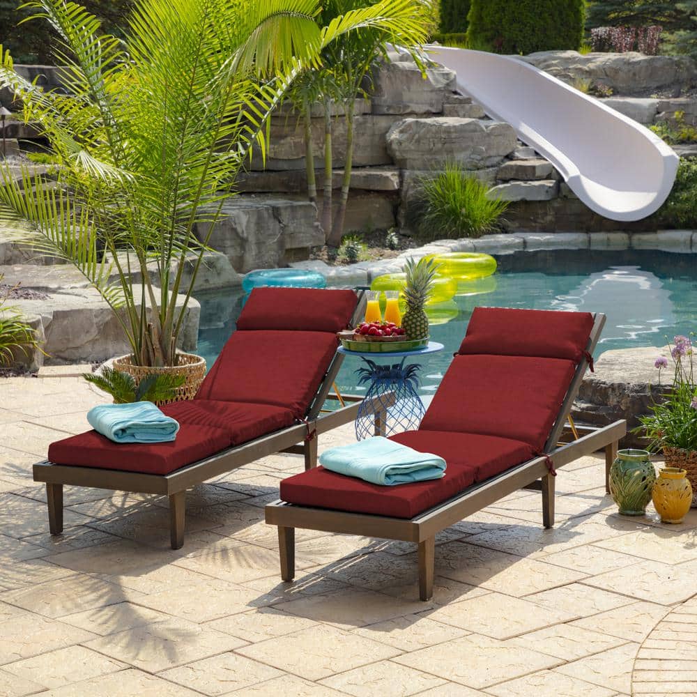 Ruby Red Polyester Outdoor Chaise Lounge Cushion
