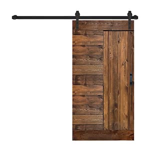 L Series 42 in. x 84 in. Dark Walnut Finished Solid Wood Sliding Barn Door with Hardware Kit - Assembly Needed
