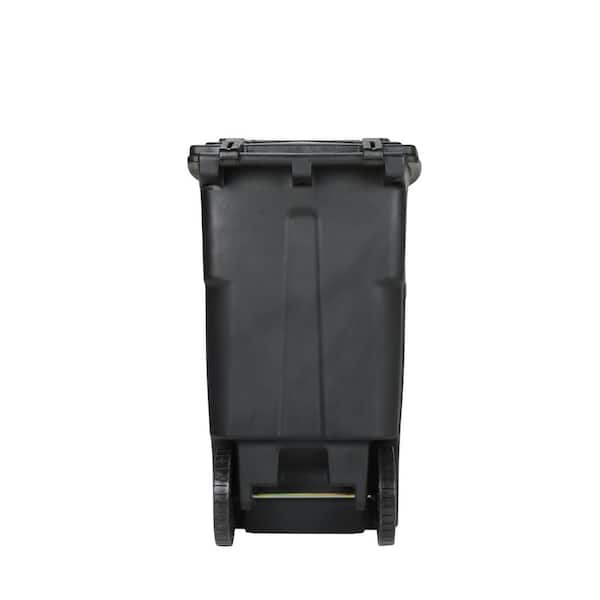 96 Gallon Black Rolling Outdoor Garbage/Trash Can with Wheels and Attached Lid