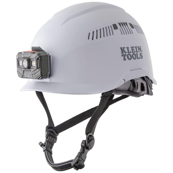 Klein Tools Safety Helmet, Vented-Class C, with Rechargeable Headlamp, White