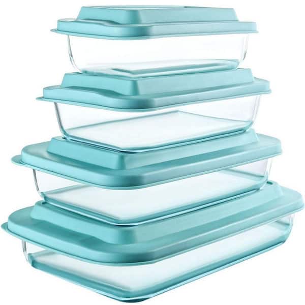8-Piece Green Non-Stick Deep Glass Baking Dish Set with Plastic lids, for Lasagna, Leftovers, Cooking, Kitchen