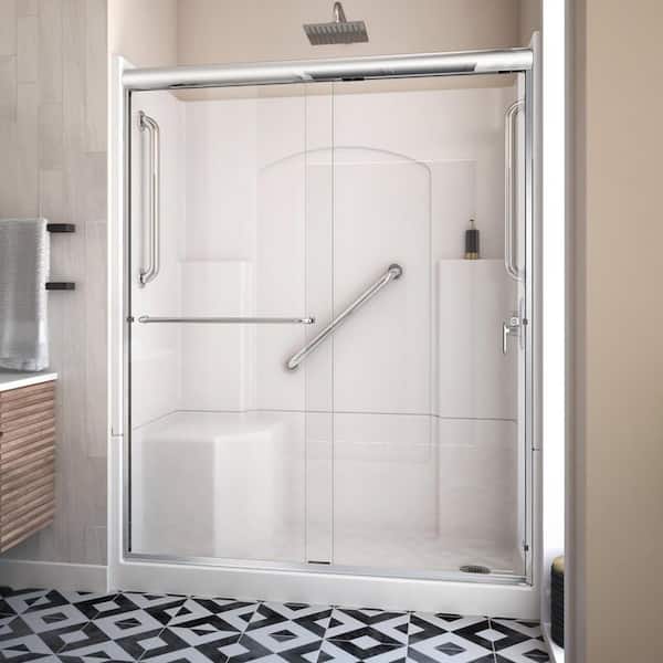 Accessible Living Alliance Plus 60 in. L x 32 in. W x 77.5 in. H Alcove Left Drain Shower Door Kit in Chrome