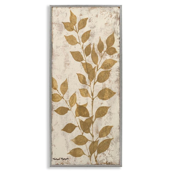 Stupell Industries Natural Leaves Impression by Michael Marcon Gray Framed Nature Giclee Art Print 24 in. x 10 in.