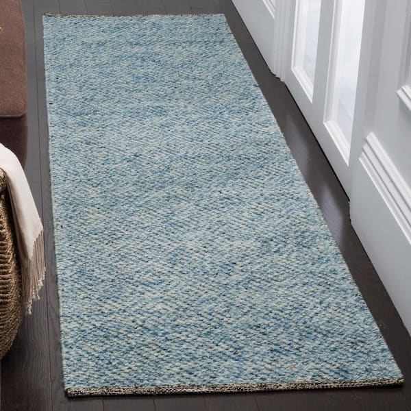 Natura 2 ft. x 16 ft. Blue Geometric Runner Rug