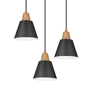 60 -Watt 1 Light Black Shaded Pendant Light with Hammered Metal Shade, No Bulbs Included 3 Pack