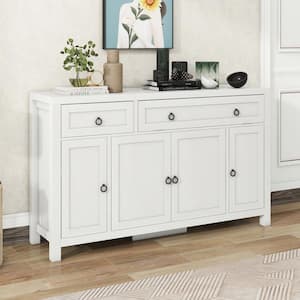 Antique White Wood Top 59.1 in. Sideboard with 4 Height-Adjustable Cabinets, Circular Handles, Flip Door Storage, Drawer