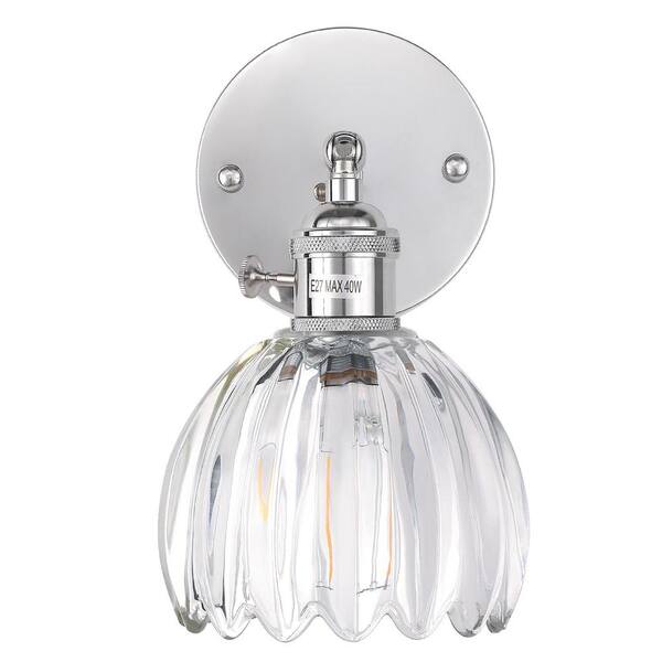 Unbranded Vintage 4.72 in. 1 Light Silver Wall Vanity Light in Clear Tulip Glass Shade