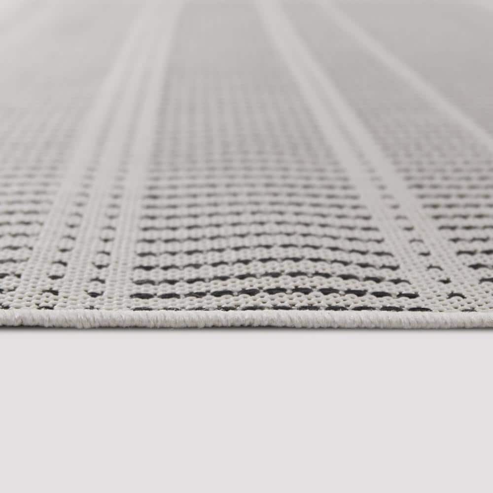 Gray and Beige Synthetic Flat Woven Stripe Rug 7'10" x 10'