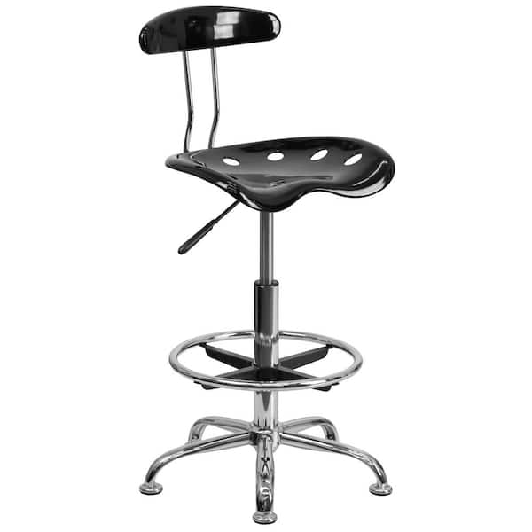 Flash Furniture 17.3 in. Width Standard Black Plastic Drafting Chair with Swivel Seat