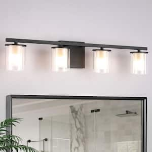 25.8 in. 4 Light Black Vanity Light with Milky Glass shade