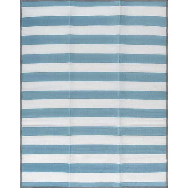 Luna Aqua 4 ft. x 6 ft. Stripes Indoor/Outdoor Area Rug