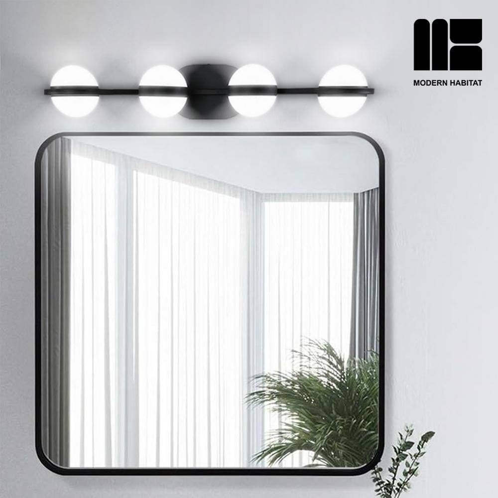 Black Metal 4-Light Dimmable LED Vanity Light with Globe Shades