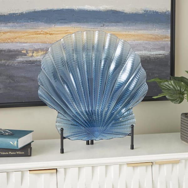 Litton Lane Blue Glass Ombre Decorative Plate Charger with Textured Ridges
