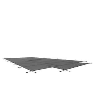 Solid Pool Safety Cover 16 ft. x 32 ft. Rectangular In-Ground Grey Pool Safety Cover with Center Step and 1 ft. Overlap