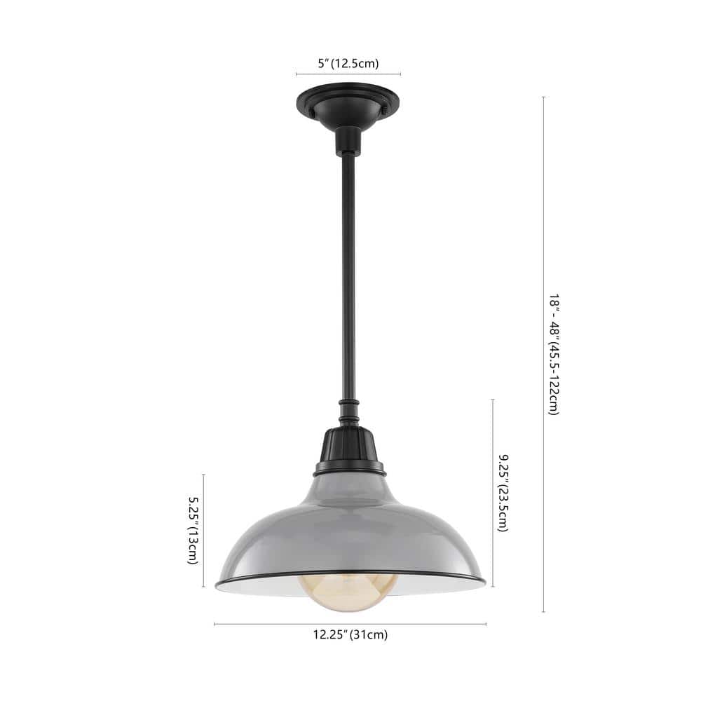 Jasper Vintage Farmhouse 12.25" Gray Iron LED Pendant Light